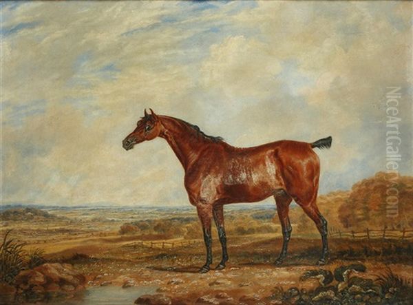 Bay Hunter Before A Parkland View Oil Painting by Dean Wolstenholme the Younger