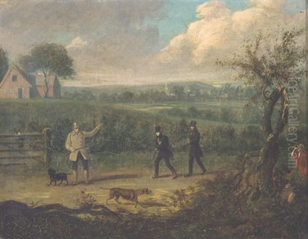 Three Hunting Gentlemen And Their Dogs Oil Painting by Dean Wolstenholme the Younger