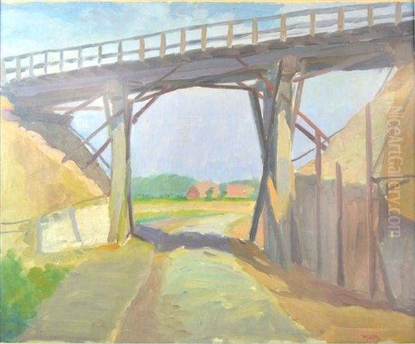 Wooden Bridge Over A Stream Oil Painting by Hendrik Jan Wolter