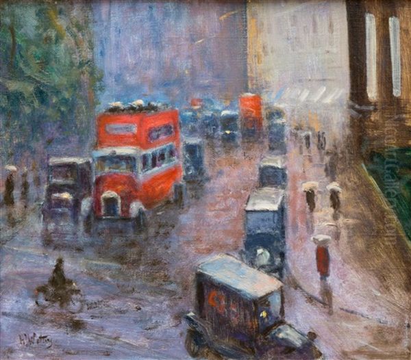 Busy Traffic At Trafalgar Square, London Oil Painting by Hendrik Jan Wolter