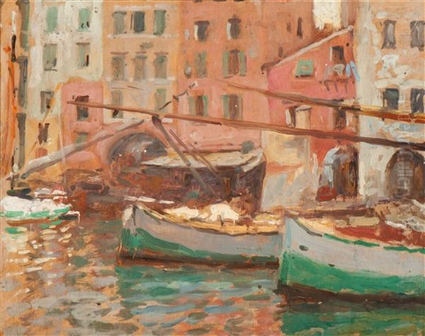 Houses On The Harbour, Camogli Oil Painting by Hendrik Jan Wolter