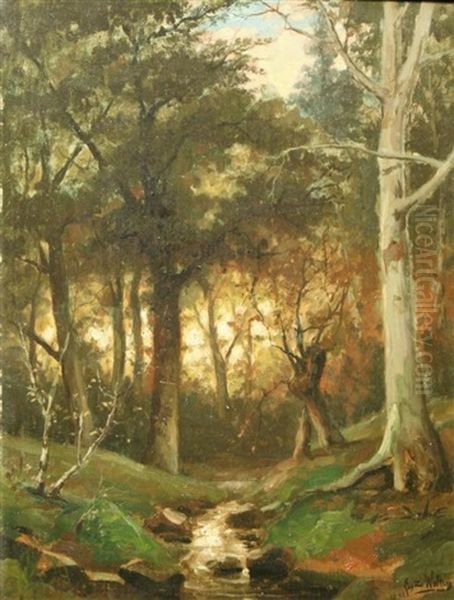 Forest Landscape With Brook by Eugene Jacques Hubert Wolters