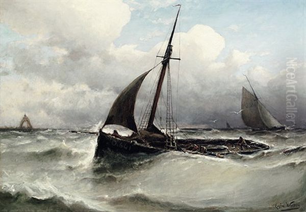 Marine Mit Segelbooten In Bewegter See Oil Painting by Eugene Jacques Hubert Wolters