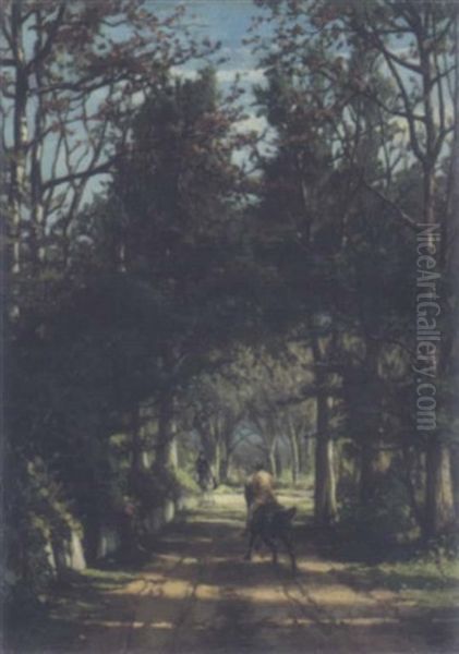 Cantering Through Woodland Oil Painting by Eugene Jacques Hubert Wolters