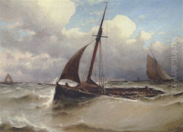 Fiskerkuttere I Hoj So Oil Painting by Eugene Jacques Hubert Wolters