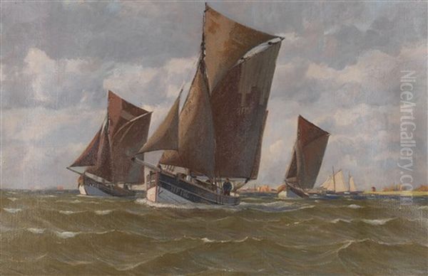 Ruckkehr Der Finkenwerder Fischkutter Auf Der Unterelbe Oil Painting by Geo Wolters