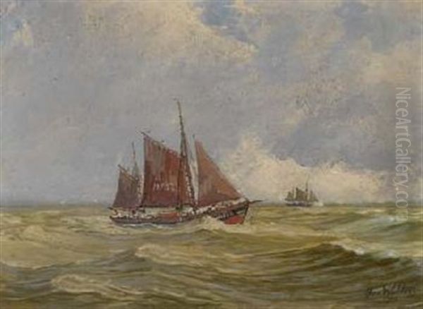 Finkenwerder Fischkutter Auf Der Nordsee Oil Painting by Geo Wolters