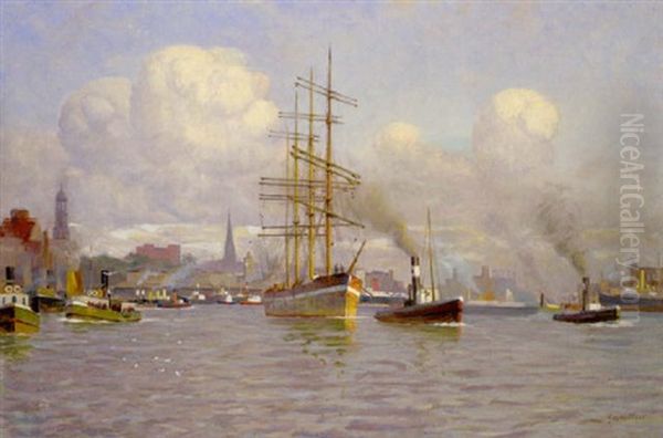 Hafen Von Hamburg Oil Painting by Geo Wolters