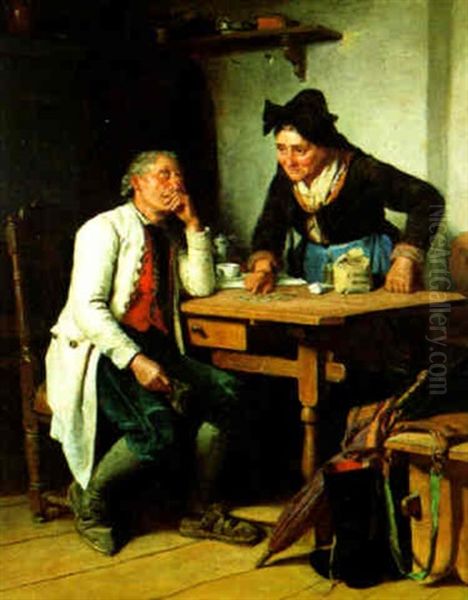 Wo Ist Das Restliche Geld? Oil Painting by Berthold Woltze