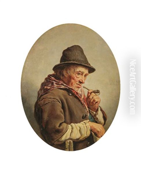 The Content Smoker Oil Painting by Pieter Christoffel Wonder