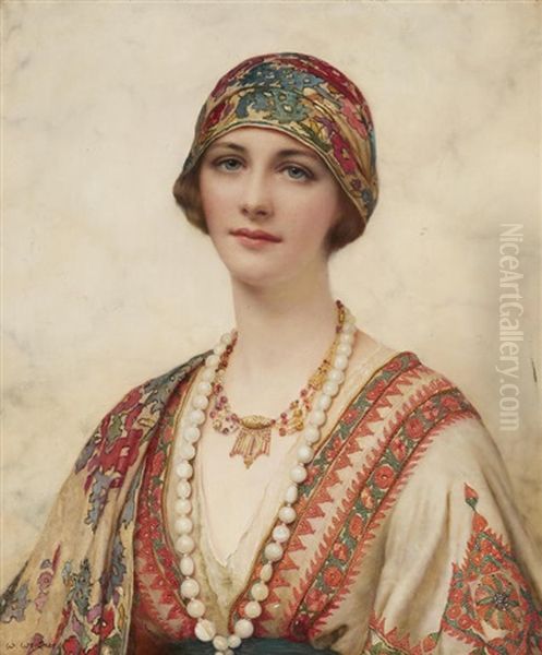 A Portrait Of A Young Woman In Eastern Costume Oil Painting by William Clarke Wontner