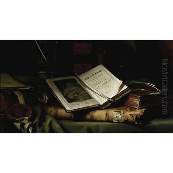 A Still Life With Books Oil Painting by Catherine Mary Wood