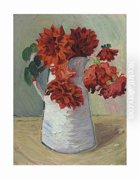 Dahlias In A Jug Oil Painting by Christopher Wood