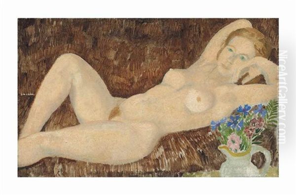 Reclining Nude With Flowers Oil Painting by Christopher Wood