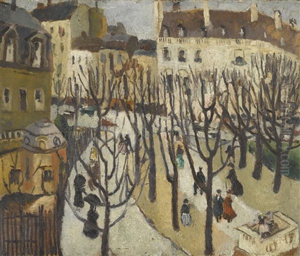 Paris Square, Bare Trees Oil Painting by Christopher Wood