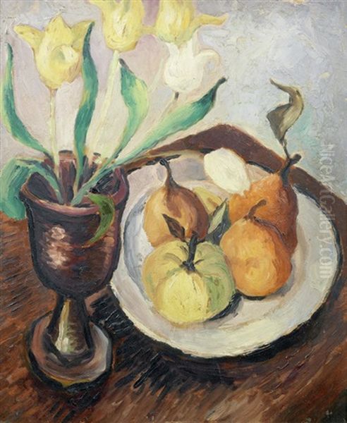 Tulips And Fruit Oil Painting by Christopher Wood