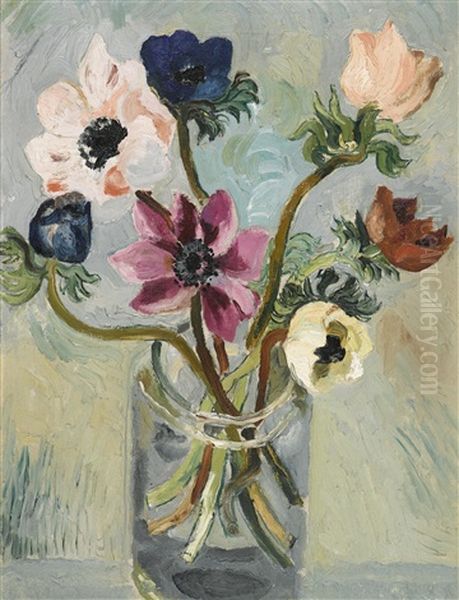 Anemones In A Glass Jar Oil Painting by Christopher Wood