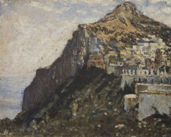 A Cliff-side Village, Capri Oil Painting by Edgar Thomas Wood