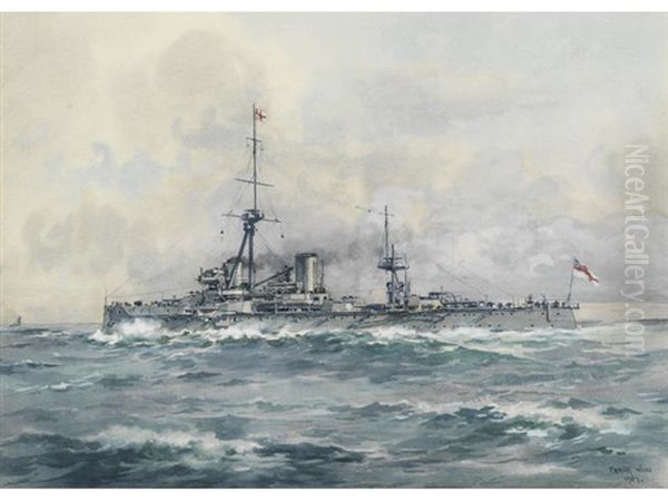 Hms Dreadnought At Sea by Frank Watson Wood