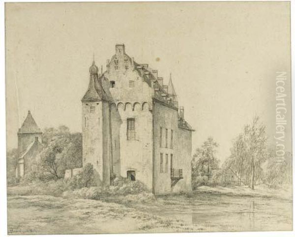 Castle Doorwerth Near Arnhem Oil Painting by Albertus Brondgeest