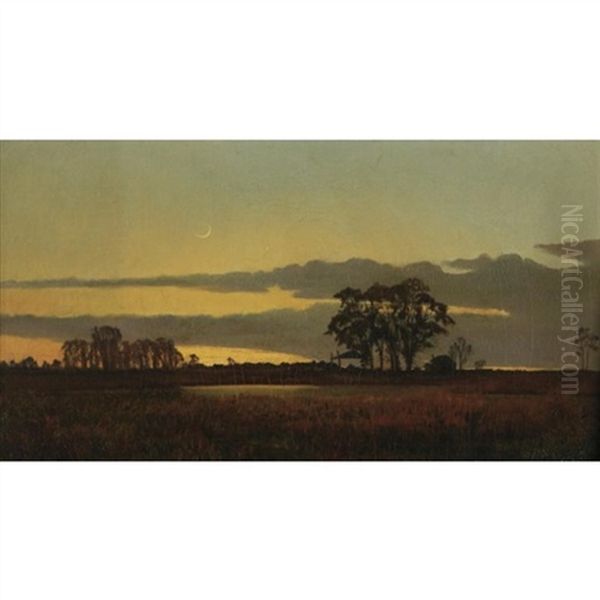 Moonlit Marshes Oil Painting by George Bacon Wood