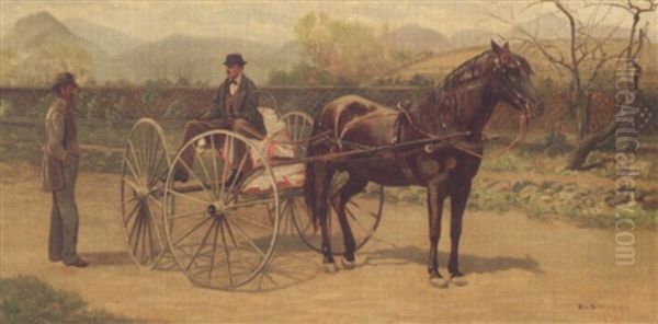 Horse And Carriage Scene Oil Painting by George Bacon Wood