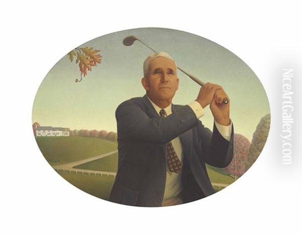 The American Golfer Oil Painting by Grant Wood