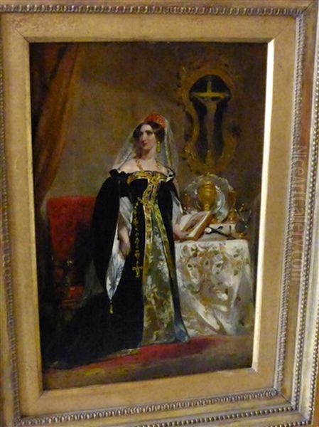 An Elegant Lady In An Interior Oil Painting by John Wood