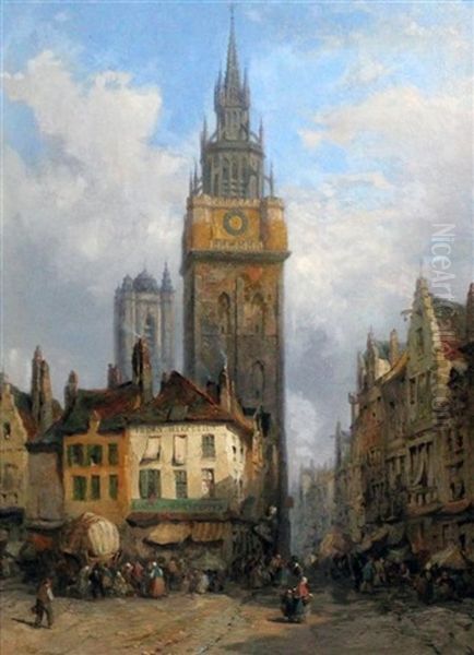 The Old Beffroi At Ghent Oil Painting by Lewis John Wood