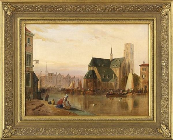 Busy Day By The Cathedral Oil Painting by Lewis John Wood