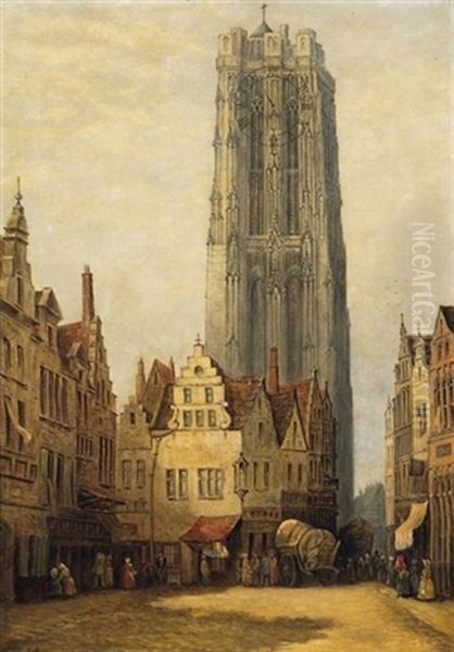 Partie Einer Englischen Kleinstadt Mit Kathedrale Oil Painting by Lewis John Wood