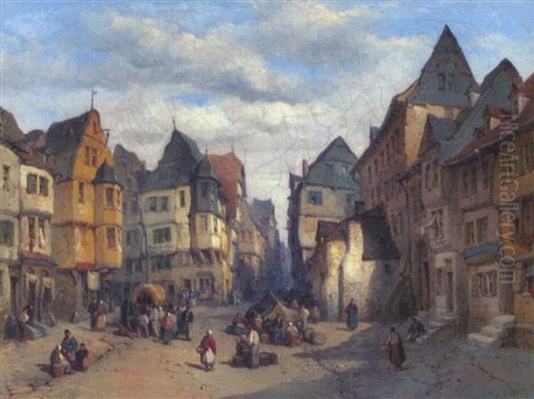 Markttreiben Auf Altem Stadtplatz Oil Painting by Lewis John Wood