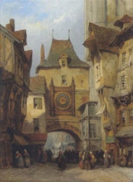 Rouen, Rue De La Grande Horologe Nahe Der Kathedrale Oil Painting by Lewis John Wood