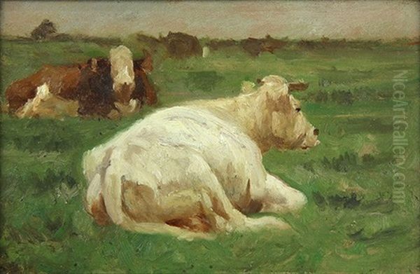 Cattle Resting In An Open Field Oil Painting by Ogden Wood