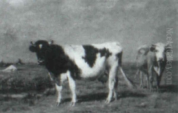 Cows In A Dutch Landscape Oil Painting by Ogden Wood