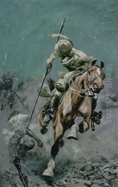 Cavalry Charging Through Enemy Lines Oil Painting by Stanley L. Wood