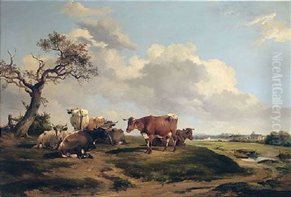 Cattle On The Banks Of The Trent Oil Painting by Thomas P. Wood