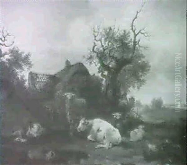 Cattle By A Ruined Farmhouse Oil Painting by Thomas P. Wood