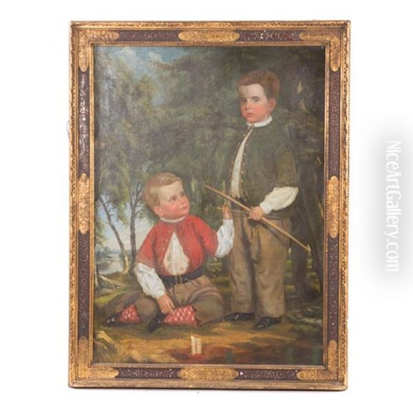 Double Portrait Of Two Boys Oil Painting by Thomas Waterman Wood