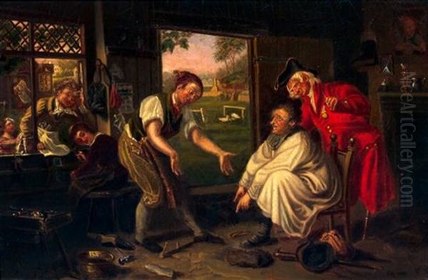 At The Cobbler's Oil Painting by Thomas Waterman Wood