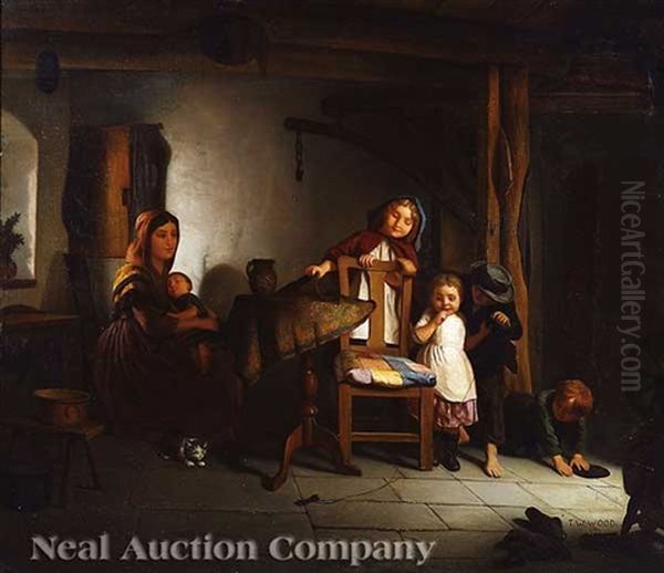 Family Scene Oil Painting by Thomas Waterman Wood