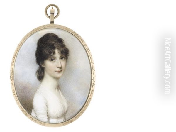 Miss Charlotte Sophia Dashwood (d.1870), Wearing White Dress, Her Brown Hair Upswept Oil Painting by William Wood