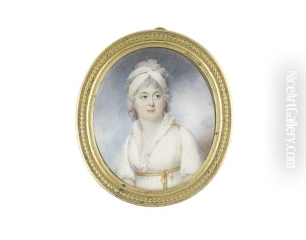 A Pair Of Miniatures Portraying Sir William Beaumarris Rush (1750-1822) And Lady Laura Rush Nee Carter: The Former, Wearing Blue Coat, White Waistcoat, Stock And Frilled Cravat; The Latter (2 Works) Oil Painting by William Wood