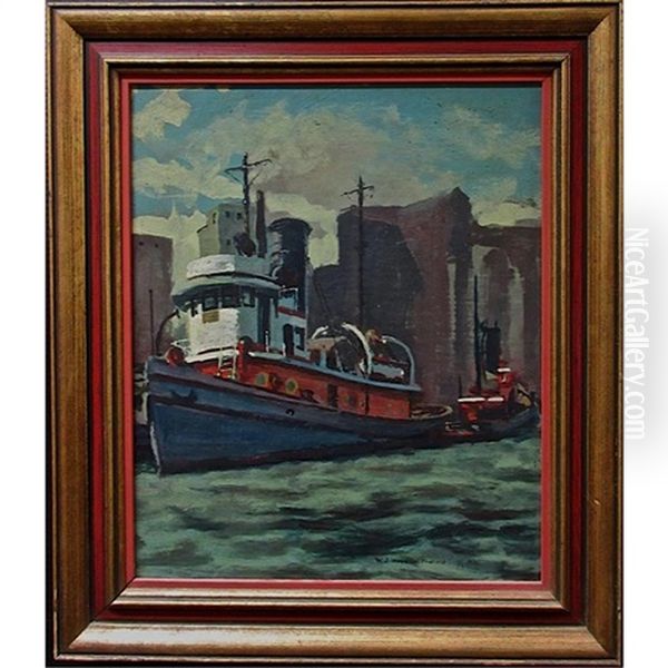 Tugboats Oil Painting by William John Wood