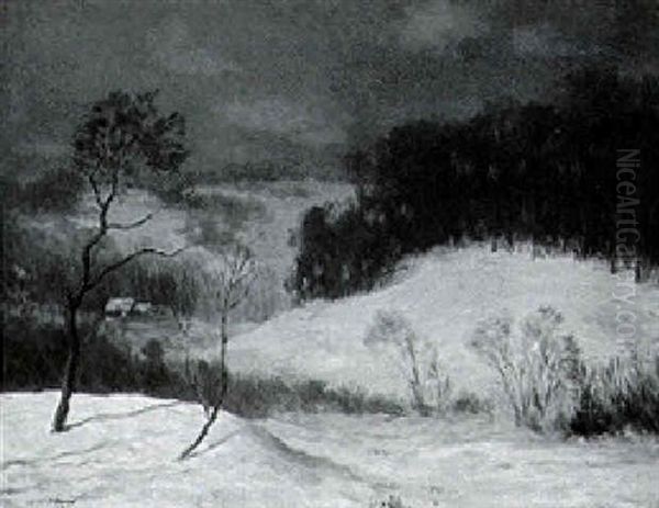 Nocturn Winter Landscape Oil Painting by William R. C. Wood