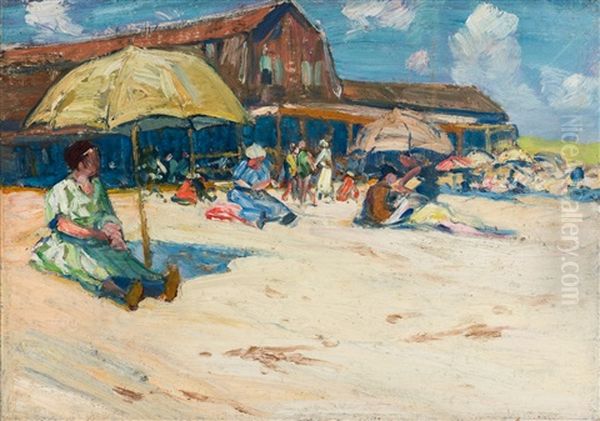 Ogunquit Bath House Oil Painting by Charles Herbert Woodbury