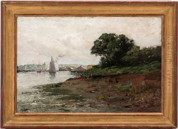 Harbor At Low Tide Oil Painting by Charles Herbert Woodbury