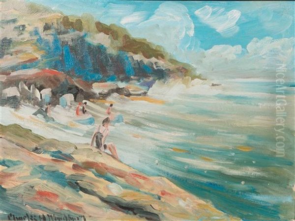 Bathers On The Rocks Oil Painting by Charles Herbert Woodbury