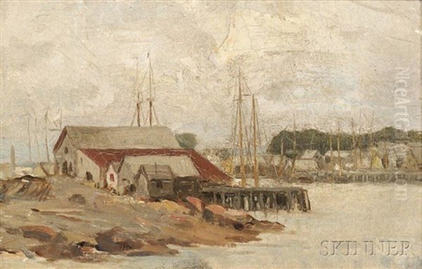 Docks-grey Day Oil Painting by Charles Herbert Woodbury