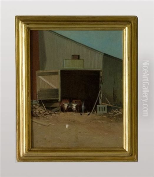 Farm Scene Oil Painting by Hartwell Leon Woodcock